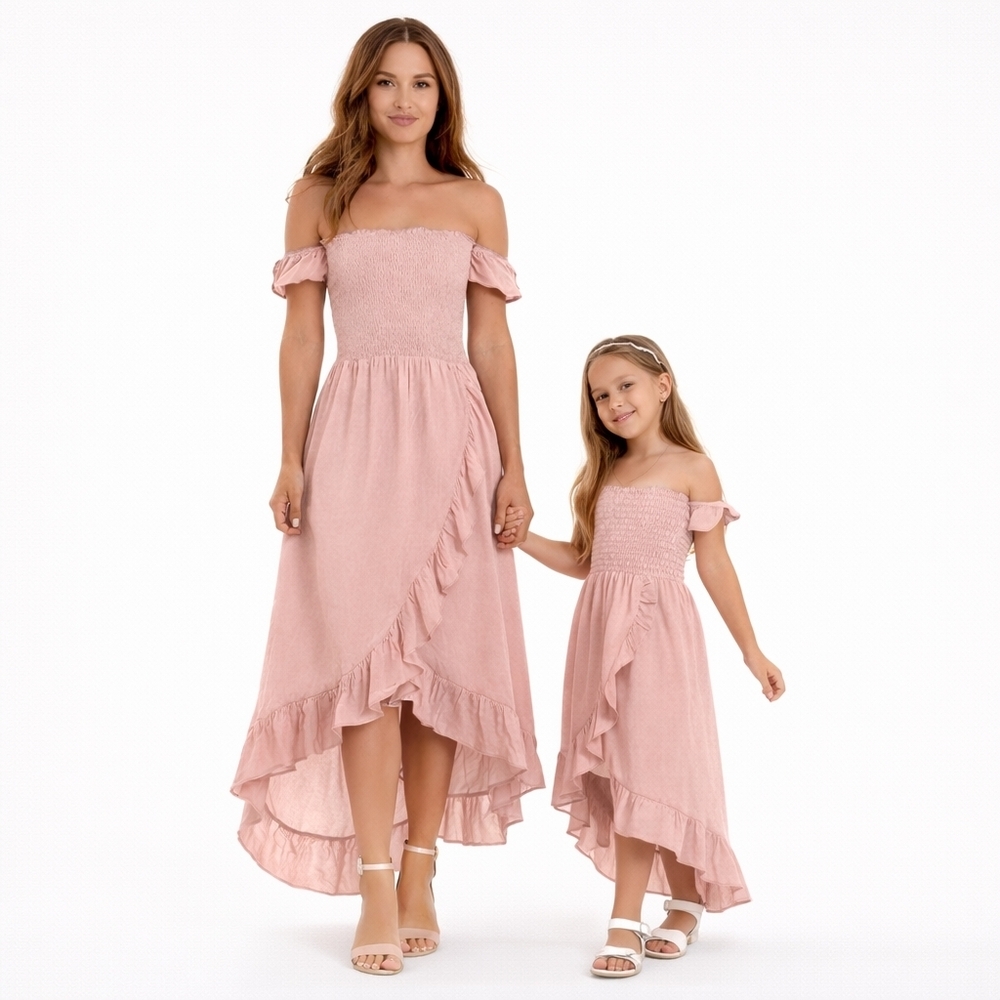 Boutique Dusty Rose Hi-Low Ruffle Dress Women 2XL Matching Mommy & Me - Picture 2 of 10